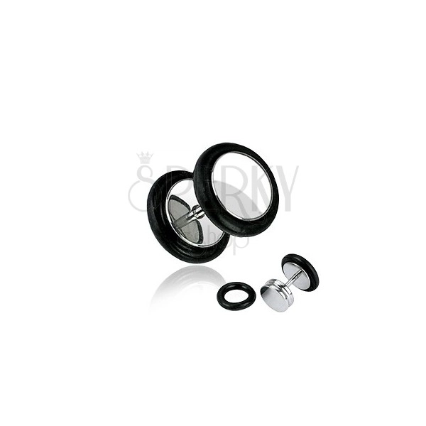 Lažni piercing od nehrđajućeg čelika - sjajni okrugli oblik, crne trake, 8 mm