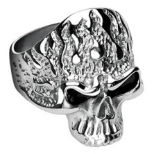 Prsten od nehrđajućeg čelika - lubanja s plamenovima