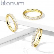 Prsten od titana zlatne boje – svjetlucavi prozirni cirkoni, 3 mm
