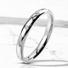 Čelični prsten srebrne boje – okrugli prozirni cirkon, 3 mm