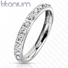Prsten od titana srebrne boje – okrugli svjetlucavi cirkoni, 3 mm