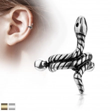 Čelično piercing za uho – uvijena zmija s trakama na tijelu