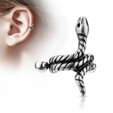 Čelično piercing za uho – uvijena zmija s trakama na tijelu