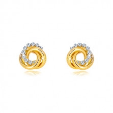 9K zlatne naušnice s cirkonima – tri isprepletena prstena