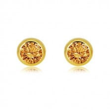 9K zlatne naušnice – prirodni žuti dragi kamen citrin okruglog oblika