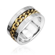 Prsten od nehrđajućeg čelika s pozlaćenim lancem