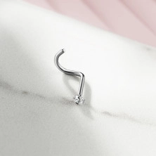  Zakrivljeni piercing za nos od titana – prozirni okrugli brušeni cirkon, 1 mm