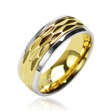 Prsten od nehrđajućeg čelika - valoviti uzorak zlatne boje