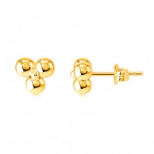 Naušnice izrađene od 9K zlata - tri perle povezane manjom sjajnom perlom, iglica sa leptir osiguračem.