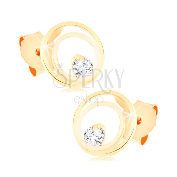 9K zlatne naušnice - spojeni tanki prstenovi ukrašeni svjetlucavim cirkonom, iglica sa leptir osiguračem
