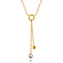 14K zlatna ogrlica - bijeli biser i sjajna perla na lančićima, ravni krug