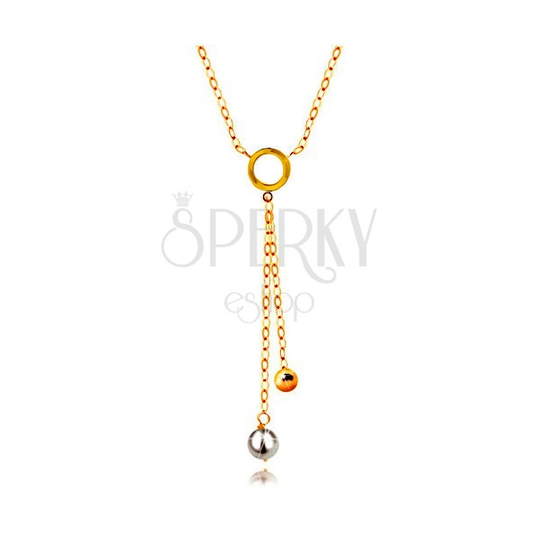 14K zlatna ogrlica - bijeli biser i sjajna perla na lančićima, ravni krug