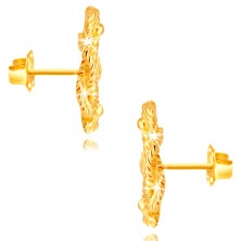 14K zlatne naušnice - isprepletene pruge s uzorkom konopa, dugmad