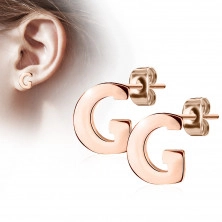 Čelične dugme naušnice u bakrenoj boji - slovo abecede "G"