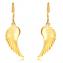 14K zlatne naušnice - velika anđeoska krila, sjajna površina, kukice