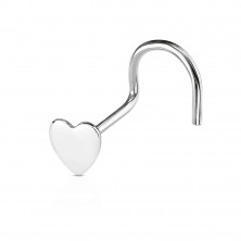 925 srebrni piercing za nos savijenog oblika - glava sa motivom srca