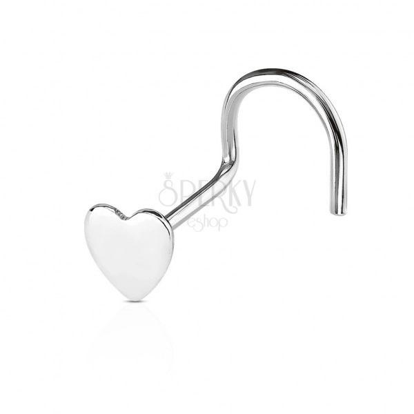 925 srebrni piercing za nos savijenog oblika - glava sa motivom srca