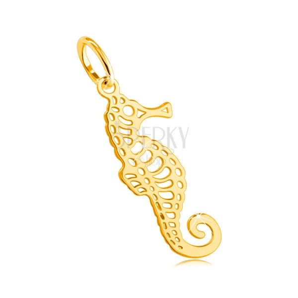 585 Privjesak od žutog zlata - morski konj s finim izrezima, uvijenog repa
