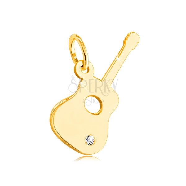 14K privjesak od žutog zlata - gitara s prozirnim cirkonom u donjem dijelu