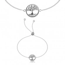 Podesiva 925 srebrna narukvica - četvrtasti lančić, drvo života u krugu