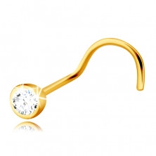 14K dijamantni piercing od žutog zlata, zakrivljeni - briljant u okruglom okviru, 2 mm