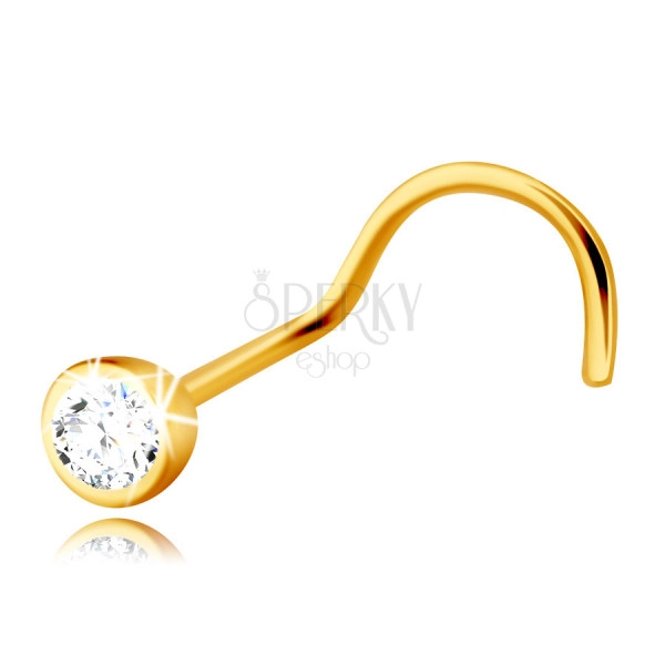 14K dijamantni piercing od žutog zlata, zakrivljeni - briljant u okruglom okviru, 2 mm