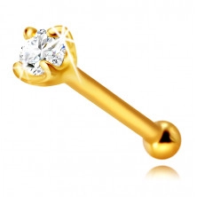 Dijamantni piercing za nos od 585 žutog zlata, ravni - svjetlucavi briljant u okviru, 1,75 mm