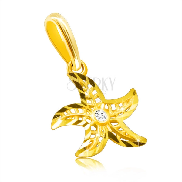 14K dijamantni privjesak od žutog zlata - motiv morske zvijezde, okrugli prozirni briljant