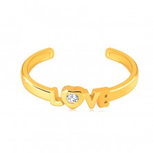 Dijamantni prsten od žutog 14K zlata s otvorenim krakovima - s natpisom "LOVE", briljant