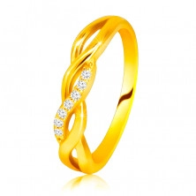 Blistavi prsten od žutog 14K zlata – isprepleteni valovi, linija brilijanata