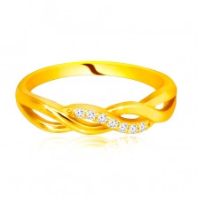 Blistavi prsten od žutog 14K zlata – isprepleteni valovi, linija brilijanata