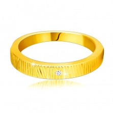 Dijamantni prsten od 14K žutog zlata - fini ukrasni urezi, prozirni briljant, 1,5 mm