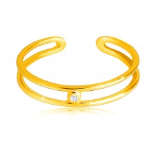 Dijamantni prsten od žutog 14K zlata, - tanki otvoreni krakovi, prozirni briljant
