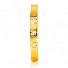 585 dijamantni prsten od žutog zlata - sjajni krakovi, tri blistava brilijanta