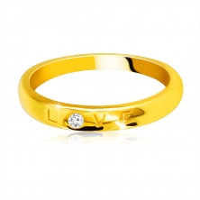 Dijamantni prsten od 585 žutog zlata - natpis "LOVE" s briljantnom, glatkom površinom, 1,6 mm