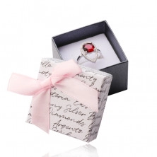 Poklon kutija s mašnom za naušnice ili prsten - bijelo-antracit kombinacija, natpis