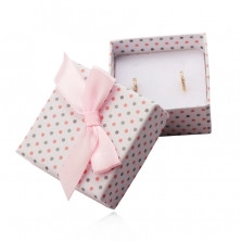 Bijela poklon kutija za prstenje ili naušnice, ružičaste i sive točkice, vrpca