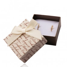 Poklon kutija za naušnice ili prstenje - bež-smeđa kombinacija, vrpca, natpis
