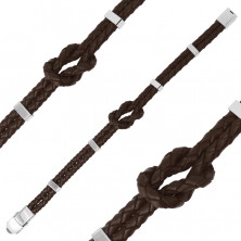 Tamno smeđa kožna narukvica - čvor od dvije žice, metalne stezaljke, pričvršćivanje kopčom za sat
