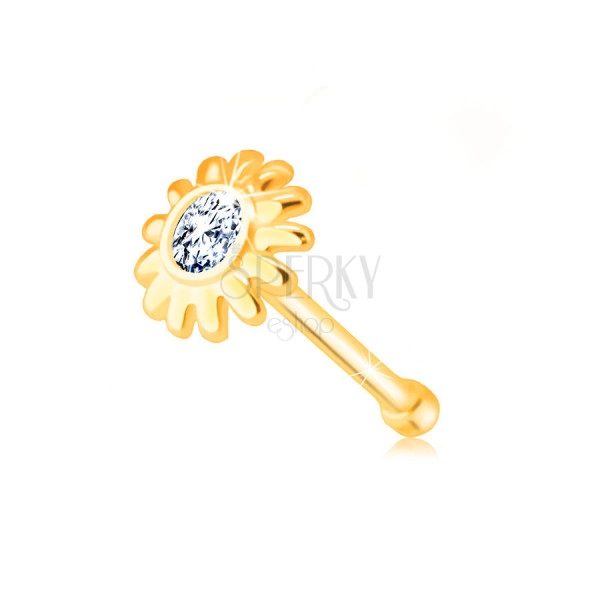 Dijamantni piercing za noss od 585 žutog zlata - cvijet briljantne bistre boje