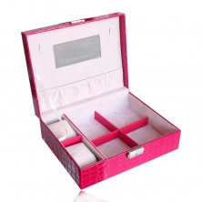 Pravokutna kutija za nakit u tamno ružičastoj boji - imitacija krokodilske kože, kopča, ključ