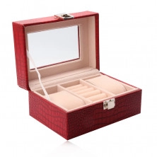 Pravokutna kutija za nakit u crvenoj boji - imitacija krokodilske kože, kopča
