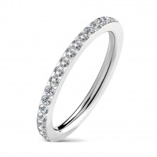 Uski čelični vjenčani prsten s ugrađenim prozirnim cirkonima, srebrne boje