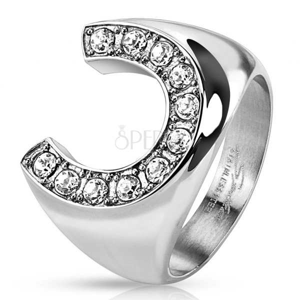 Prsten od nehrđajućeg čelika, velika potkova ukrašena cirkonima