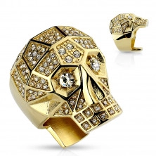 Masivni 316L čelični prsten, zlatne boje, lubanja, prozirni kristali