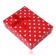 Poklon kutija za lančić ili set - bijela srca, crvena podloga