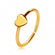 14K zlatni pericing za nos, sjajni prsten s malim srcem, 6 mm