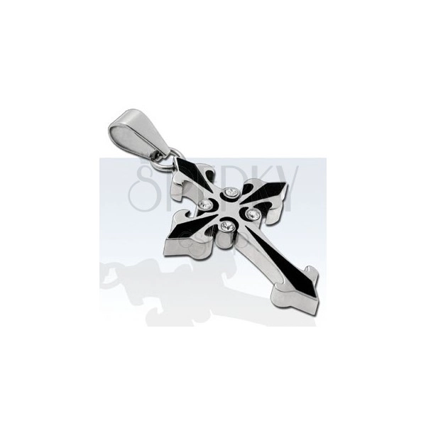Privjesak od nehrđajućeg čelika, dvobojni križ sa četiri cirkona