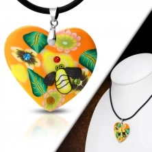 Ogrlica FIMO - narančasto srce s cvijećem i pčelom