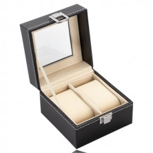 Kvadratna kutija za nakit za satove - crna umjetna koža, sjajna metalna kopča